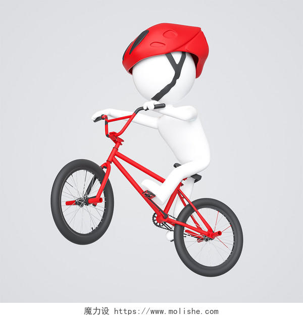 3D白色运动会小轮车自行车比赛运动员PNG插画素材